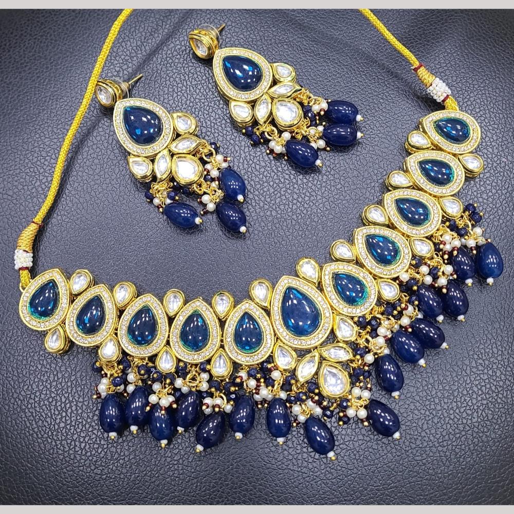 FS Collection Elegant  Gold Plated Kundan and Beads for Timeless Charm Necklace Set