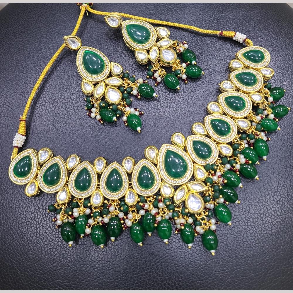 FS Collection Elegant  Gold Plated Kundan and Beads for Timeless Charm Necklace Set