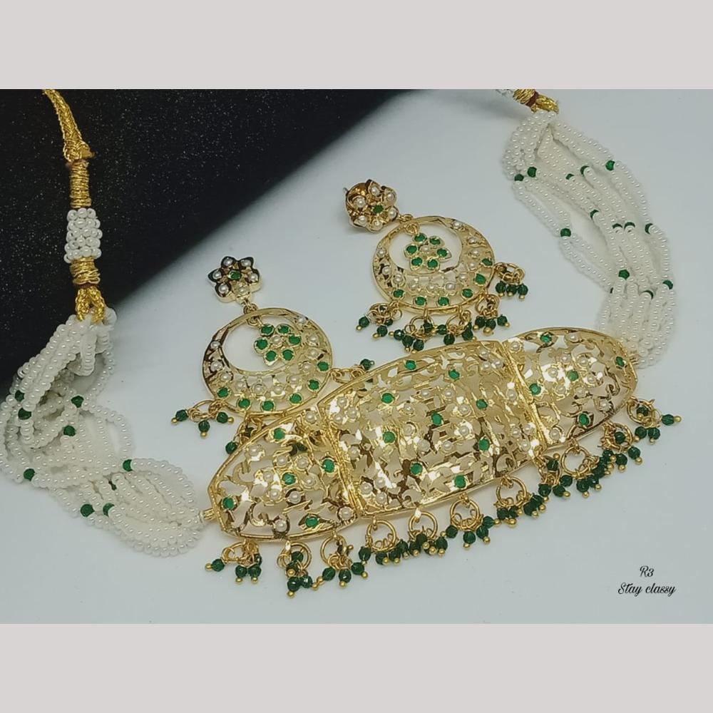 FS Collection Stunning Gold Plated Choker Necklace Set with Austrian Stones & Pearls