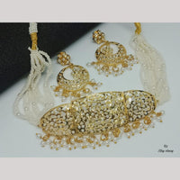 FS Collection Stunning Gold Plated Choker Necklace Set with Austrian Stones & Pearls