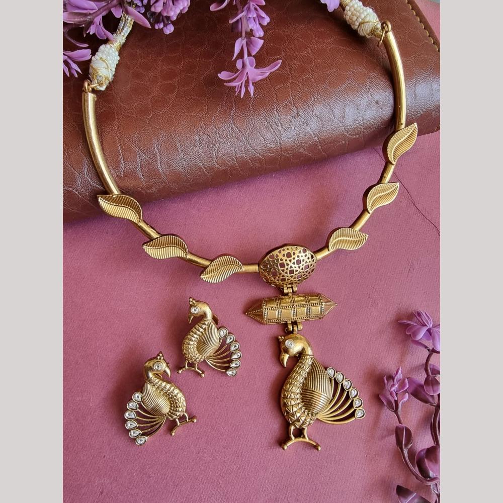 FS Collection Elegant Gold Plated Pota Peacock Necklace Set