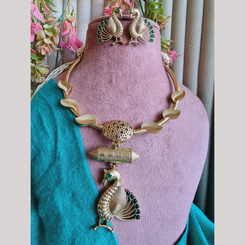 FS Collection Elegant Gold Plated Pota Peacock Necklace Set