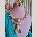 FS Collection Elegant Gold Plated Pota Peacock Necklace Set