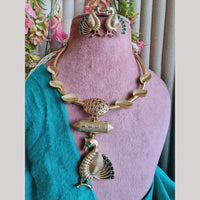 FS Collection Elegant Gold Plated Pota Peacock Necklace Set