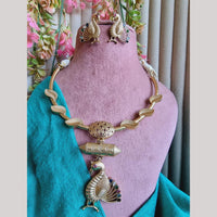 FS Collection Elegant Gold Plated Pota Peacock Necklace Set
