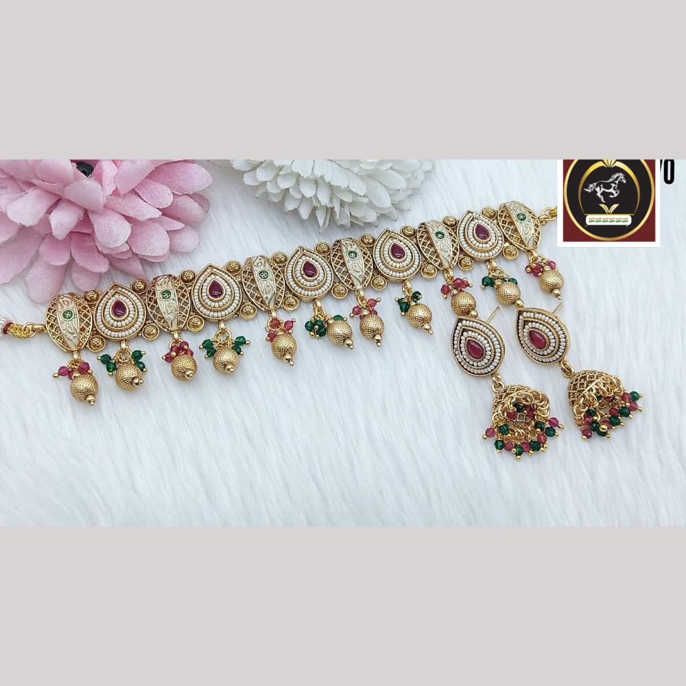 FS Collection Timeless Gold Plated Pota and Pearls Choker Necklace Set