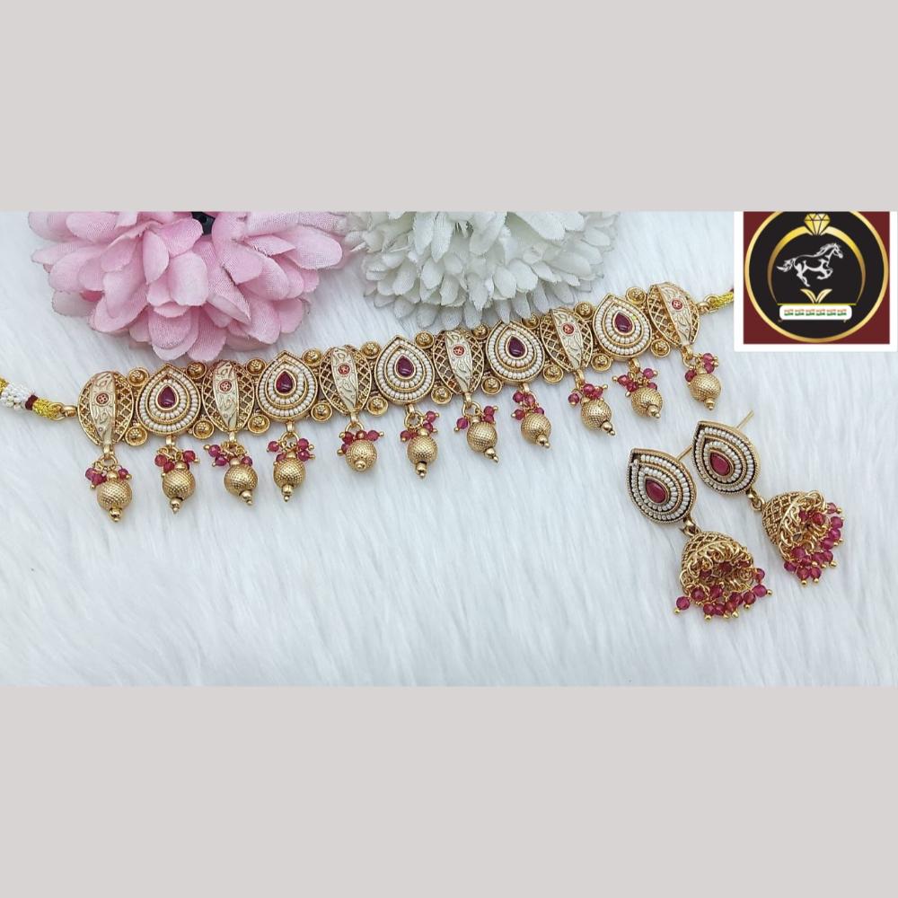 FS Collection Timeless Gold Plated Pota and Pearls Choker Necklace Set