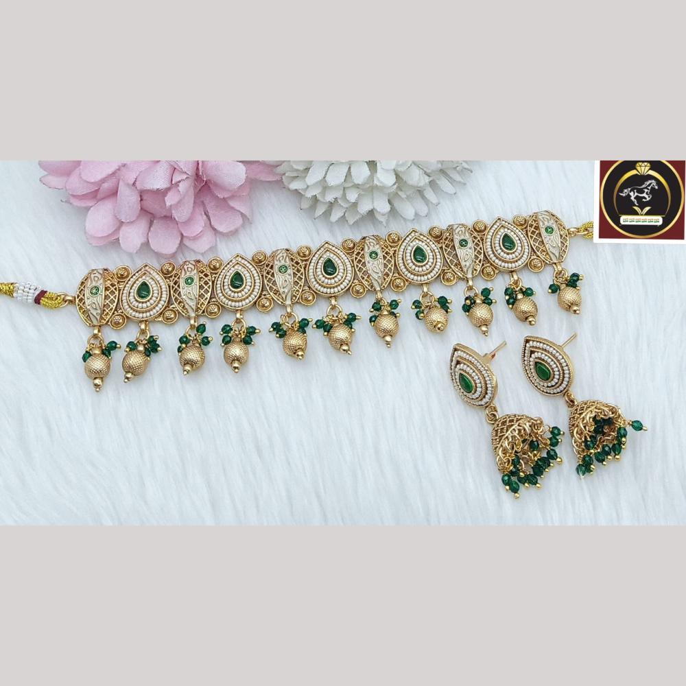 FS Collection Timeless Gold Plated Pota and Pearls Choker Necklace Set