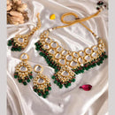 FS Collection Bridal Gold Plated Kundan Green & Pink Beads Design Necklace Set