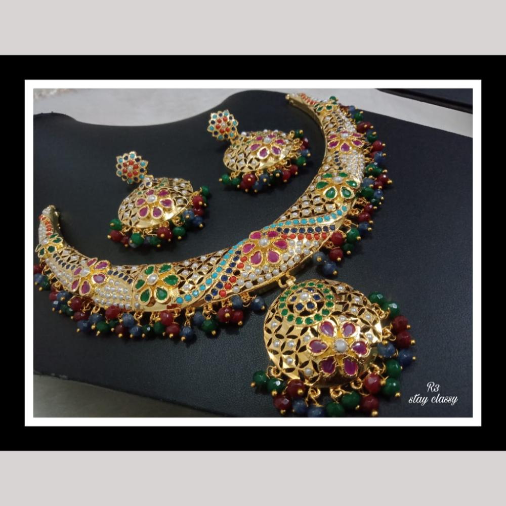 FS Collection Royal Gold Plated Necklace Set with Pota Beads and Pearls