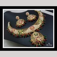 FS Collection Royal Gold Plated Necklace Set with Pota Beads and Pearls