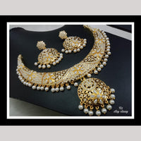 FS Collection Royal Gold Plated Necklace Set with Pota Beads and Pearls