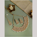 FS Collection Gold Plated White Kundan & Pearl Elegant Necklace Set