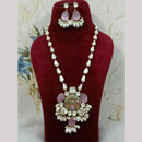 FS Collection Elegant Gold Plated Multi-Color Crystal and Mother of Pearls Long Necklace Set