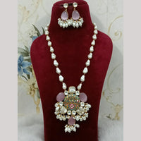 FS Collection Elegant Gold Plated Multi-Color Crystal and Mother of Pearls Long Necklace Set