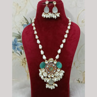 FS Collection Elegant Gold Plated Multi-Color Crystal and Mother of Pearls Long Necklace Set