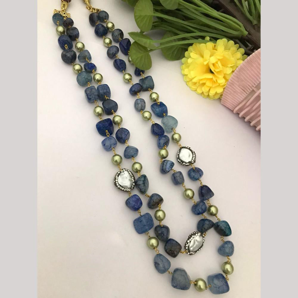 FS Collection Gold Plated Brass Long Necklace with Elegant Marble Beads