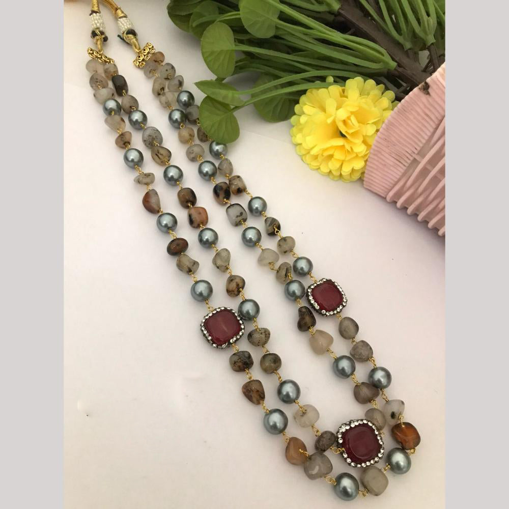 FS Collection Gold Plated Brass Long Necklace with Elegant Marble Beads