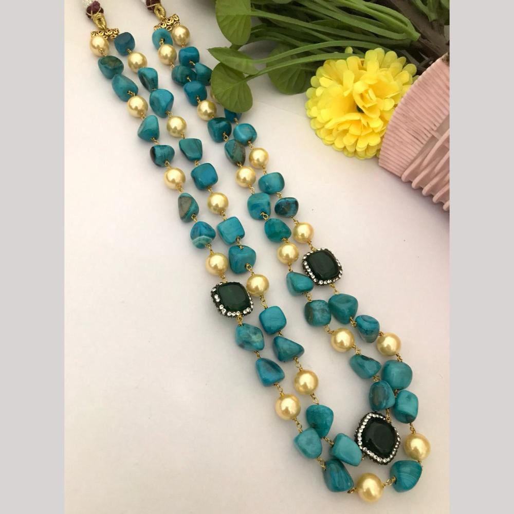 FS Collection Gold Plated Brass Long Necklace with Elegant Marble Beads