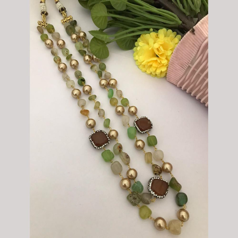 FS Collection Gold Plated Brass Long Necklace with Elegant Marble Beads