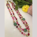 FS Collection Gold Plated Brass Long Necklace with Elegant Marble Beads