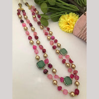FS Collection Gold Plated Brass Long Necklace with Elegant Marble Beads
