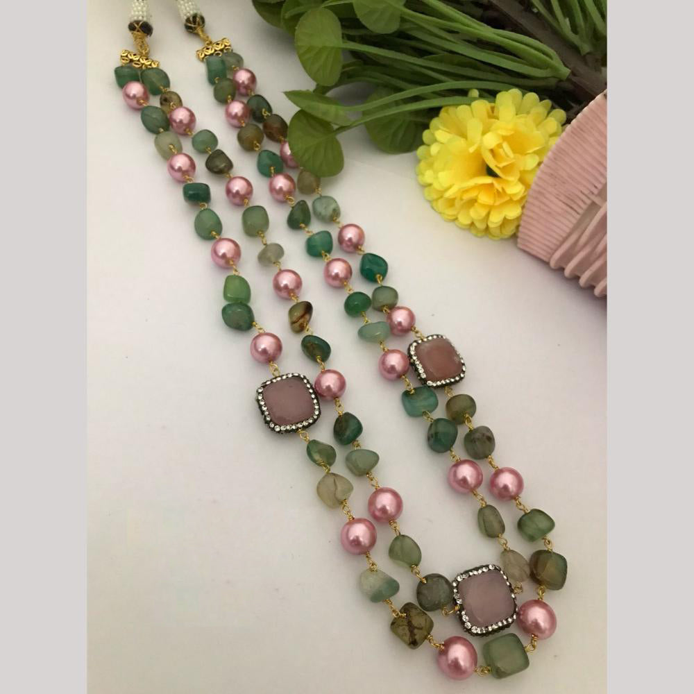 FS Collection Gold Plated Brass Long Necklace with Elegant Marble Beads