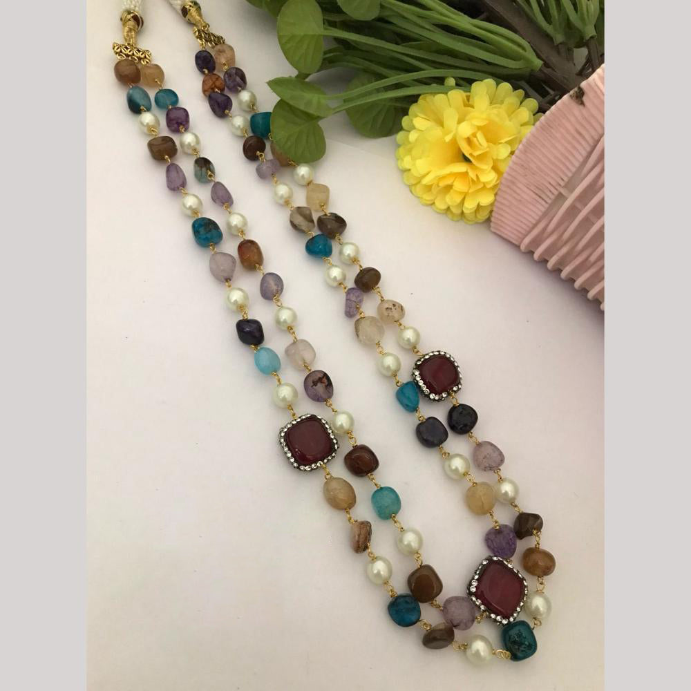 FS Collection Gold Plated Brass Long Necklace with Elegant Marble Beads