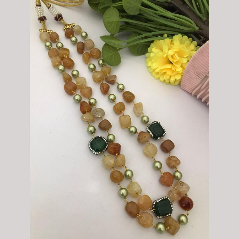 FS Collection Gold Plated Brass Long Necklace with Elegant Marble Beads