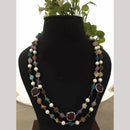 FS Collection Gold Plated Brass Long Necklace with Elegant Marble Beads