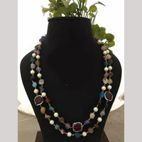 FS Collection Gold Plated Brass Long Necklace with Elegant Marble Beads
