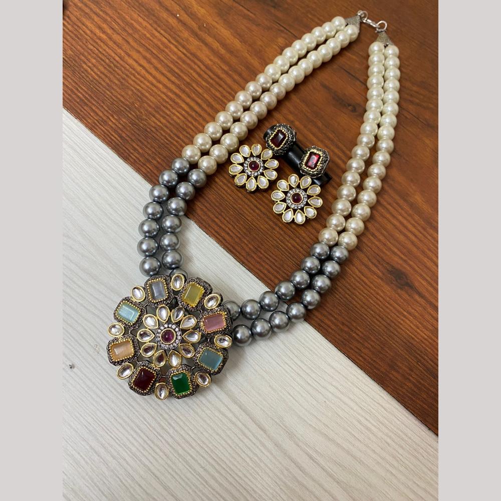 FS Collection 2 Tone Plated Kundan with Colorful Accents Necklace Set