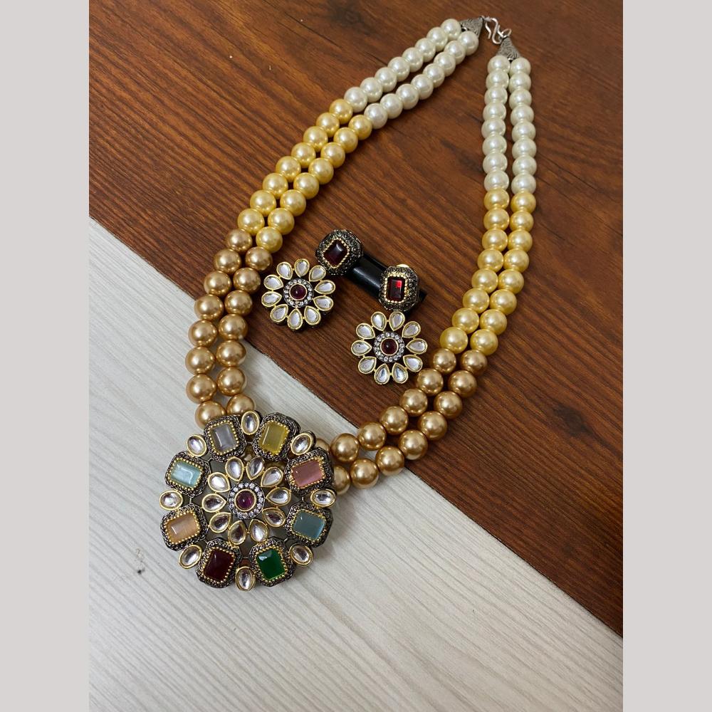 FS Collection 2 Tone Plated Kundan with Colorful Accents Necklace Set