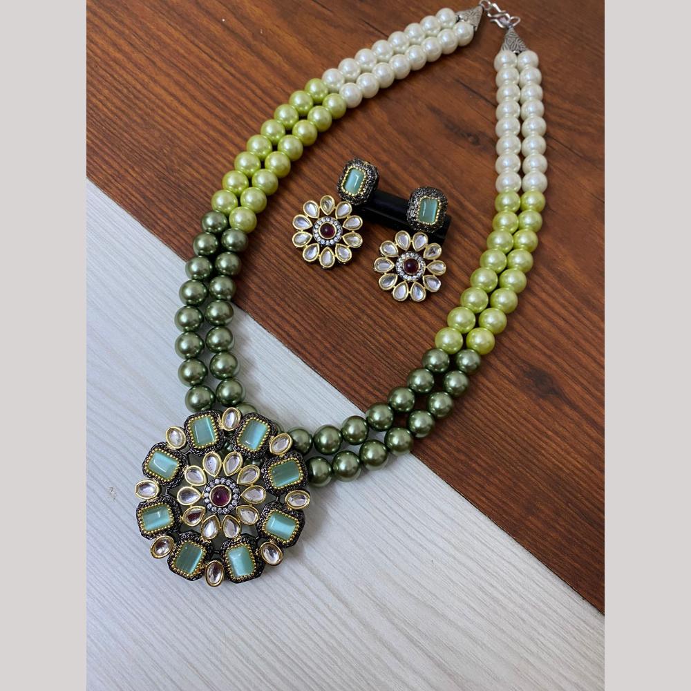 FS Collection 2 Tone Plated Kundan with Colorful Accents Necklace Set