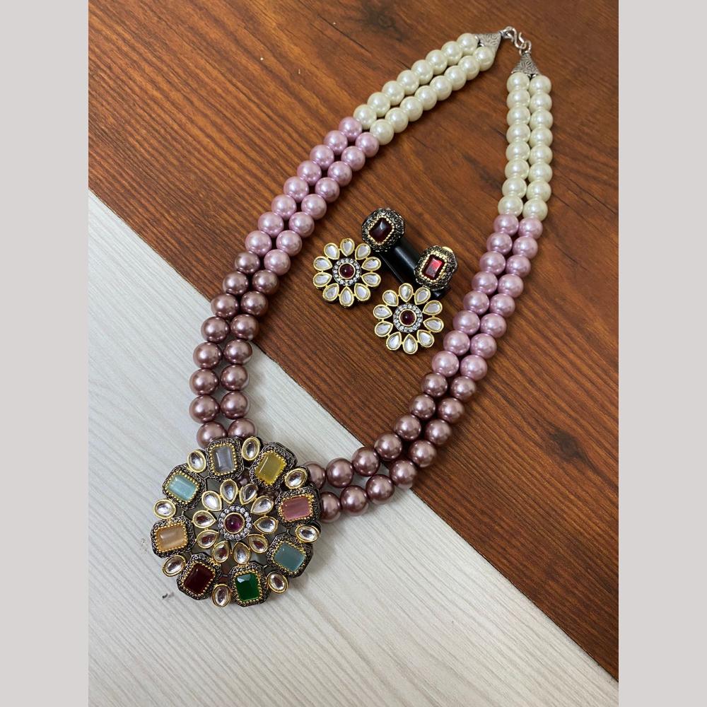 FS Collection 2 Tone Plated Kundan with Colorful Accents Necklace Set