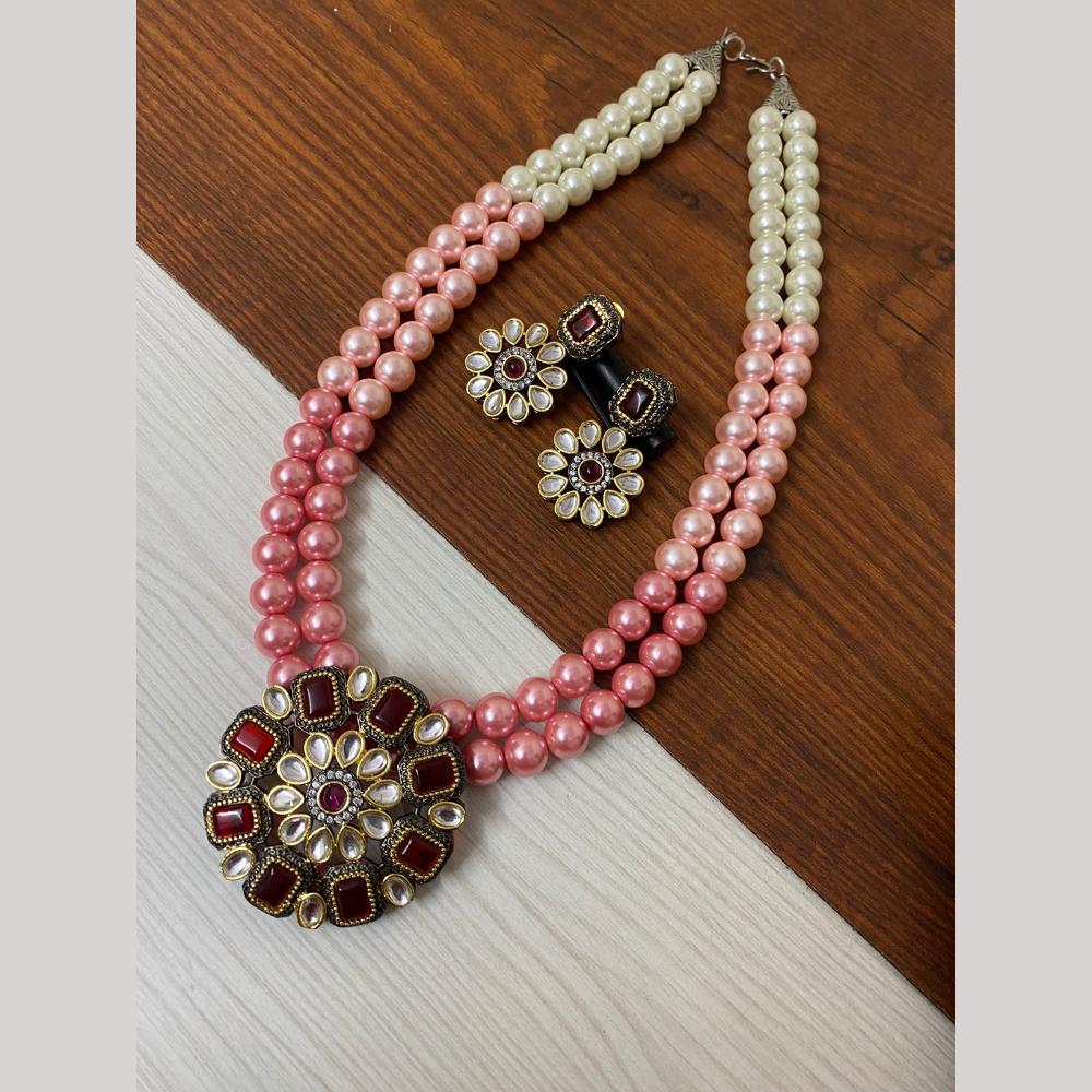 FS Collection 2 Tone Plated Kundan with Colorful Accents Necklace Set