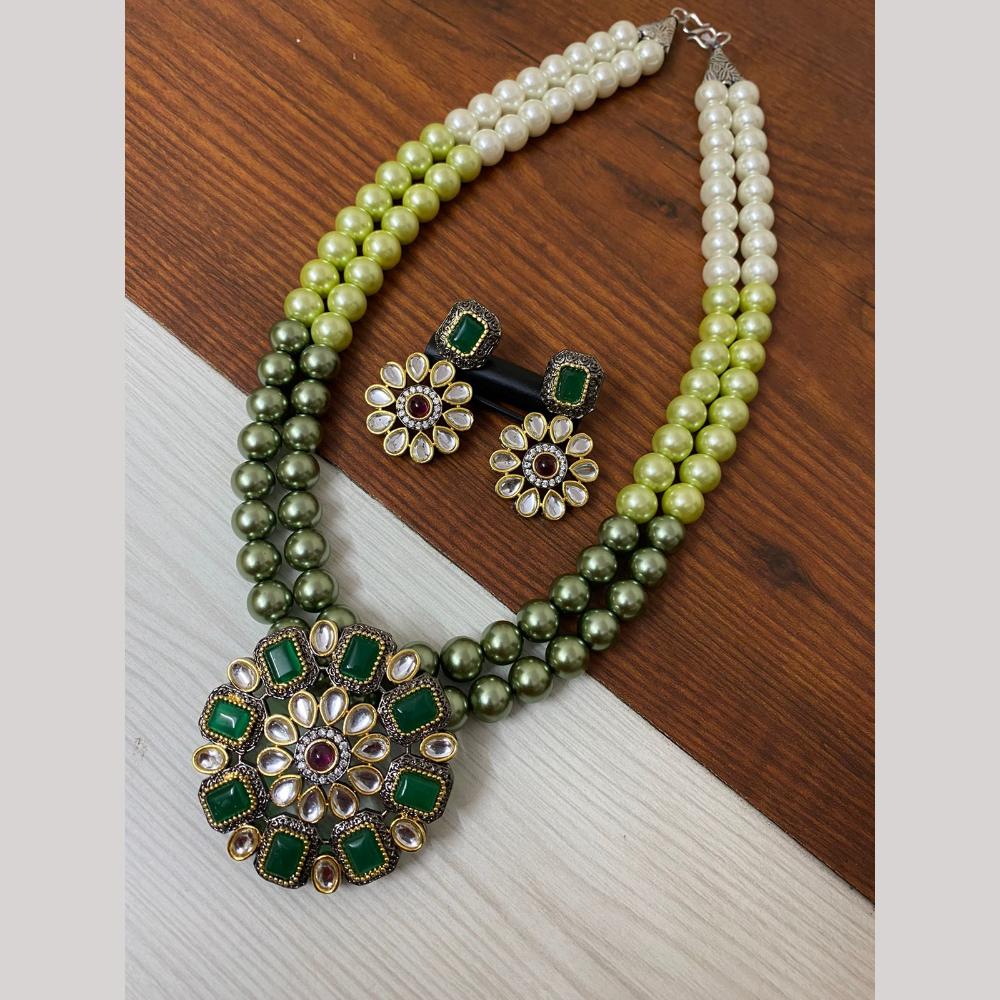 FS Collection 2 Tone Plated Kundan with Colorful Accents Necklace Set