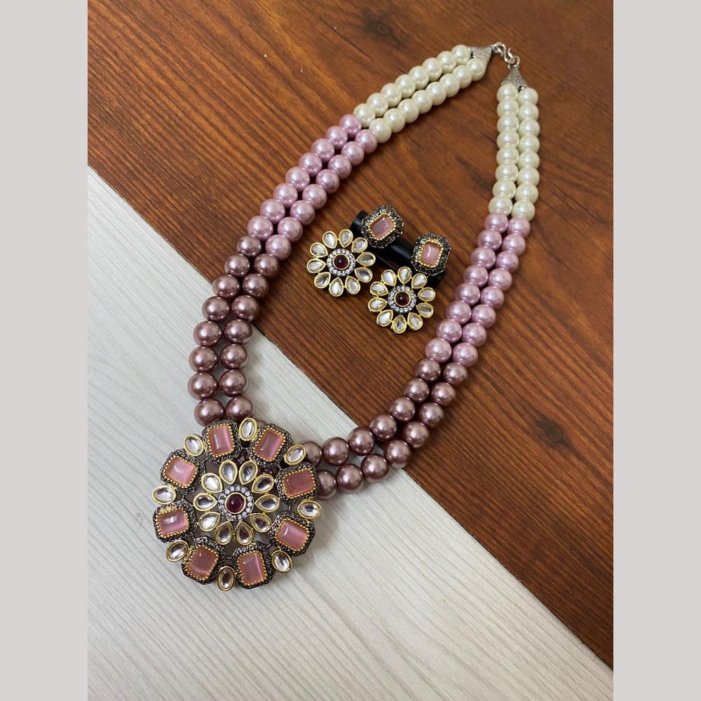 FS Collection 2 Tone Plated Kundan with Colorful Accents Necklace Set