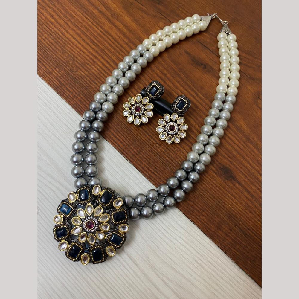 FS Collection 2 Tone Plated Kundan with Colorful Accents Necklace Set