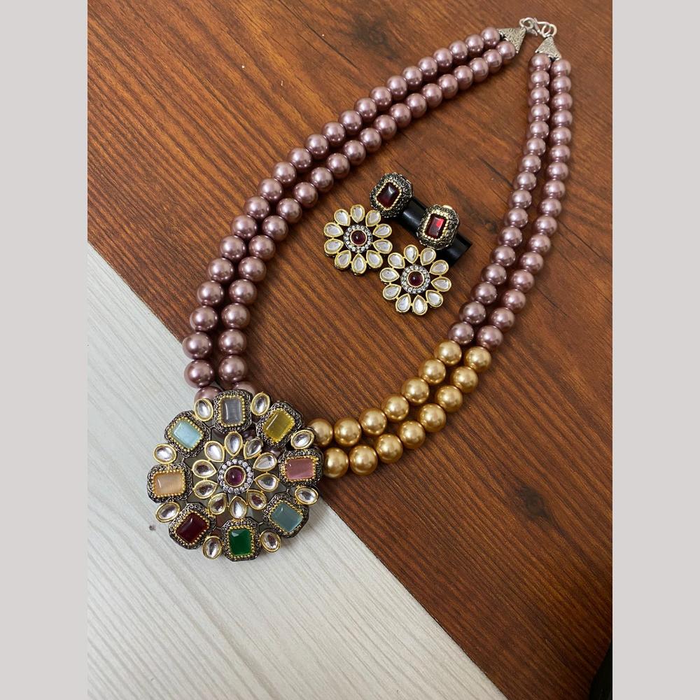 FS Collection 2 Tone Plated Kundan with Colorful Accents Necklace Set
