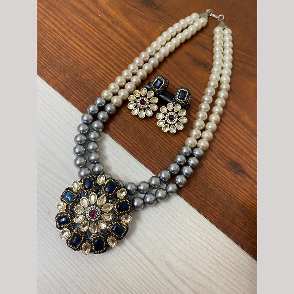FS Collection 2 Tone Plated Kundan with Colorful Accents Necklace Set