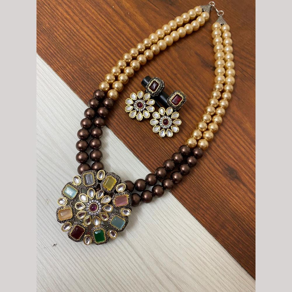 FS Collection 2 Tone Plated Kundan with Colorful Accents Necklace Set