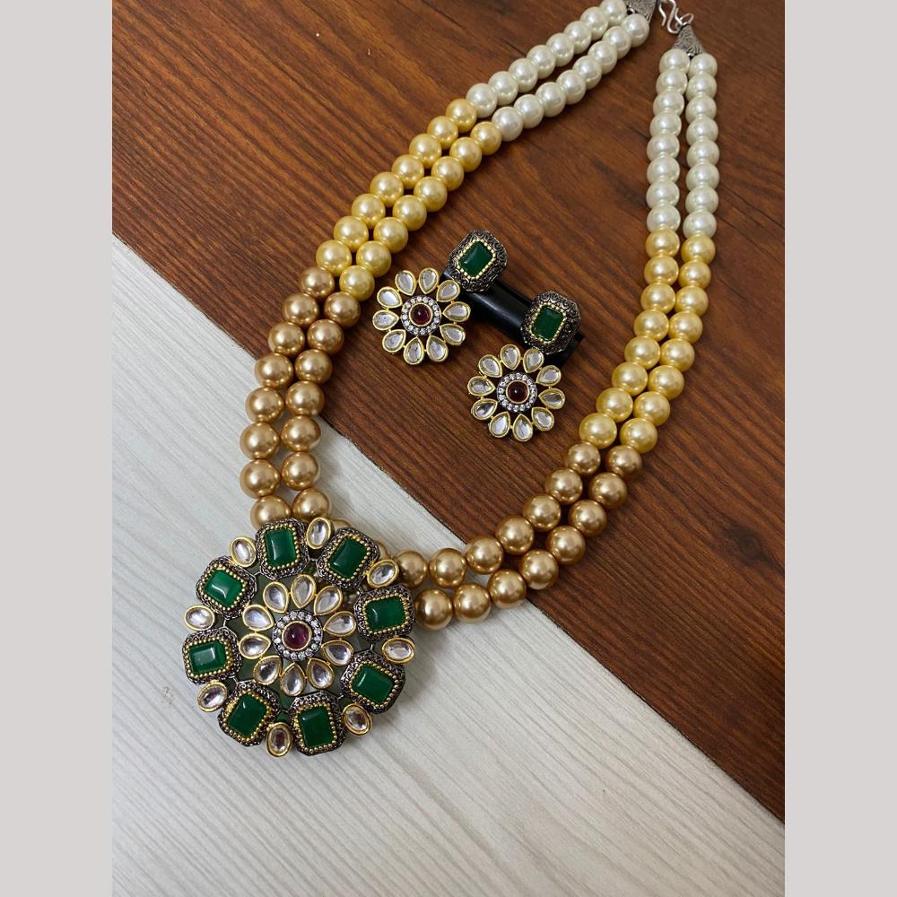 FS Collection 2 Tone Plated Kundan with Colorful Accents Necklace Set