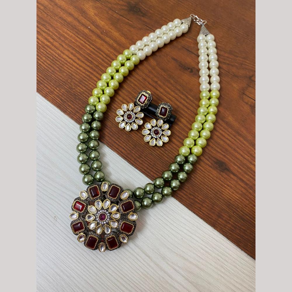 FS Collection 2 Tone Plated Kundan with Colorful Accents Necklace Set