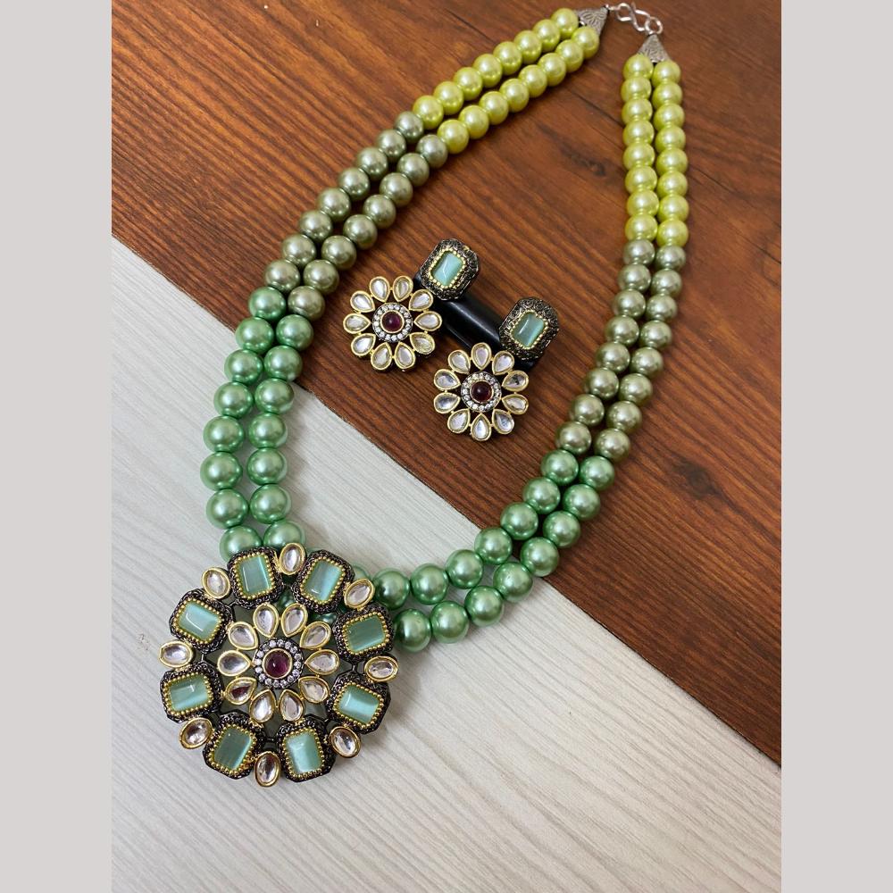FS Collection 2 Tone Plated Kundan with Colorful Accents Necklace Set