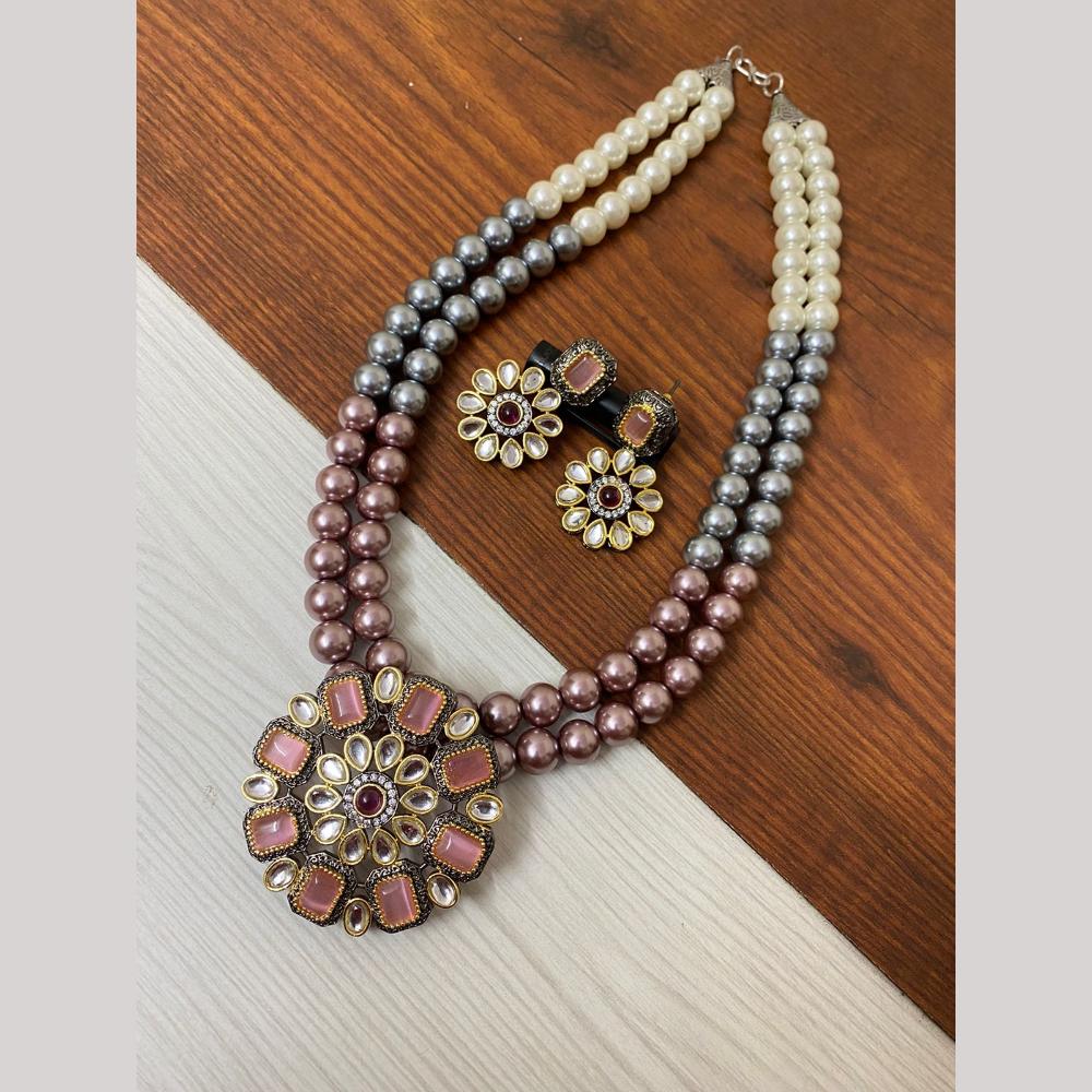FS Collection 2 Tone Plated Kundan with Colorful Accents Necklace Set