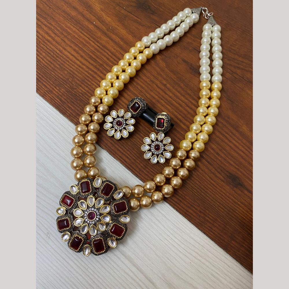 FS Collection 2 Tone Plated Kundan with Colorful Accents Necklace Set