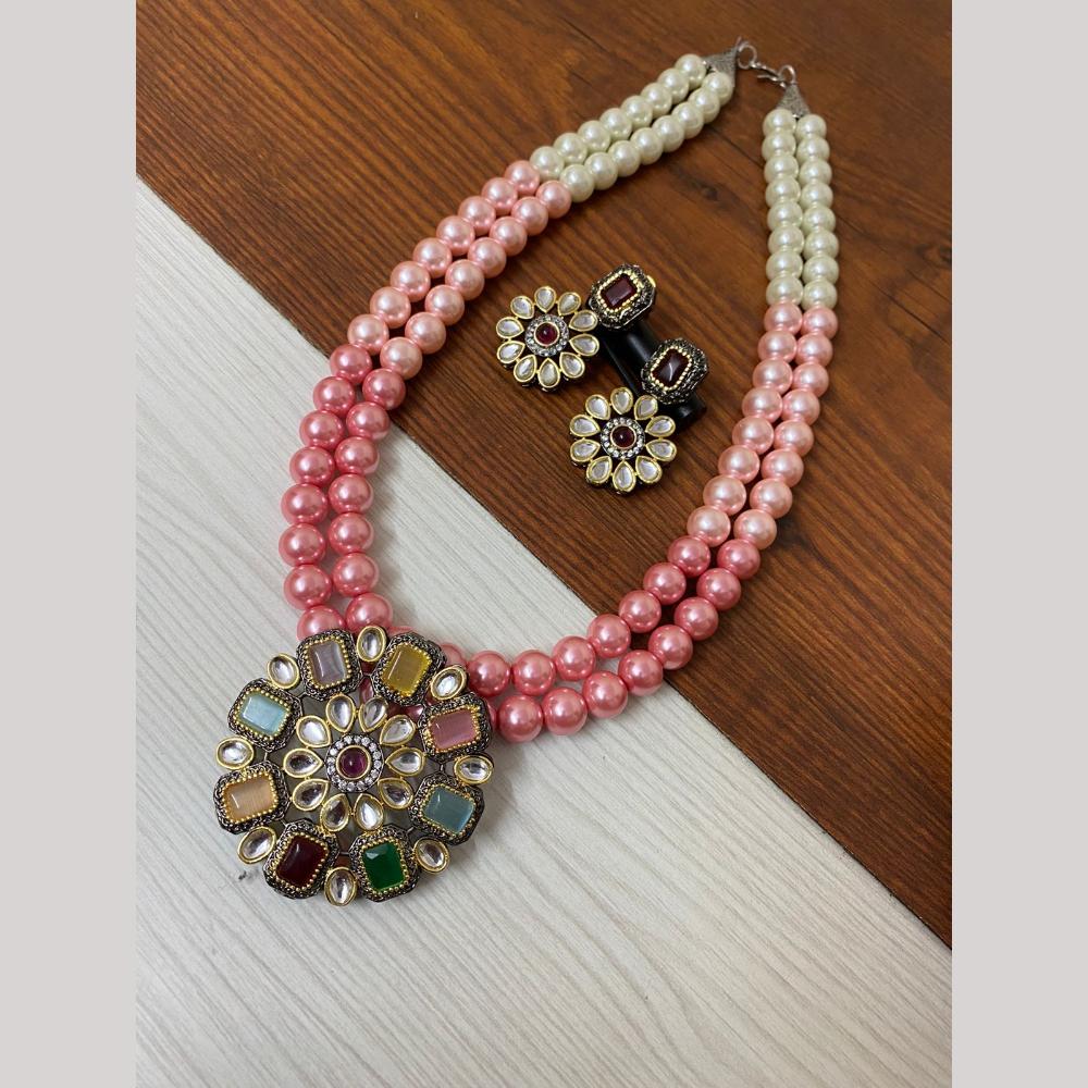 FS Collection 2 Tone Plated Kundan with Colorful Accents Necklace Set