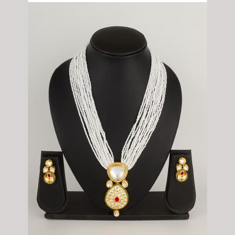 FS Collection Festive Gold Plated White Kundan Stones & Pearls Necklace Set