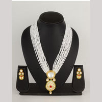 FS Collection Festive Gold Plated White Kundan Stones & Pearls Necklace Set